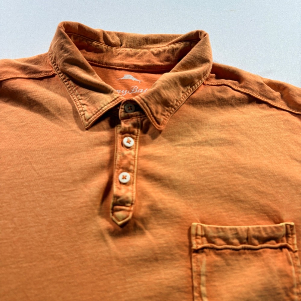 Tommy Bahama Polo Shirt Mens Large Orange Cotton Short Sleeve Pocket Marlin Logo